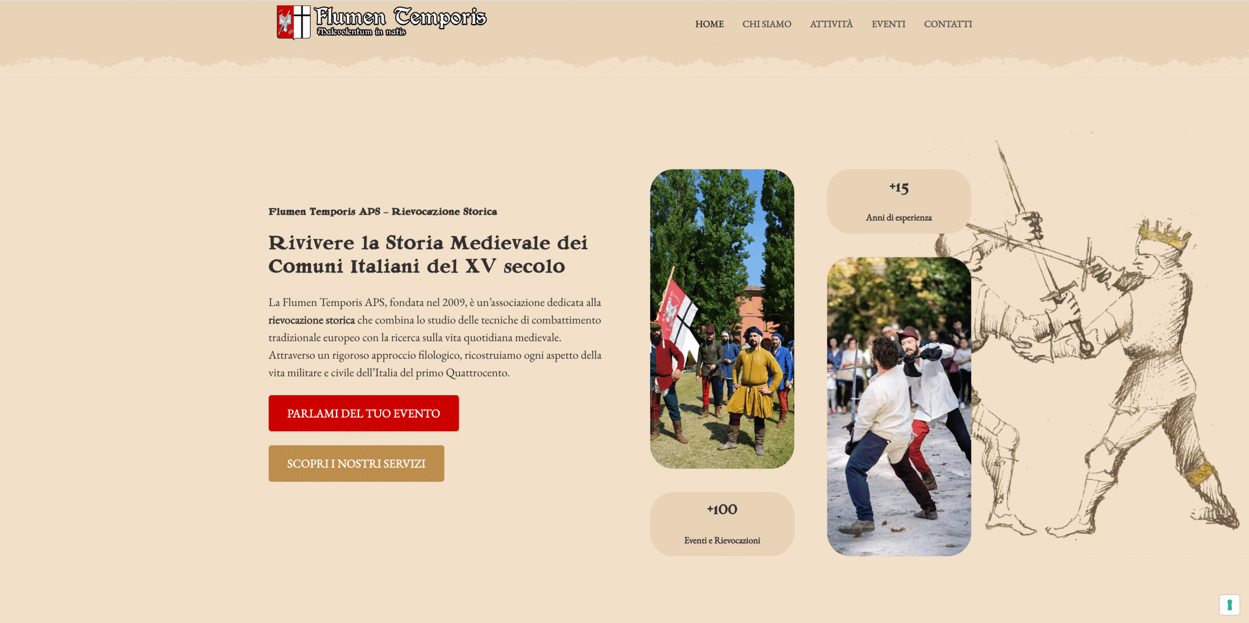 Screenshot del sito web della APS Flumen Temporis di Parma - design responsive WordPress