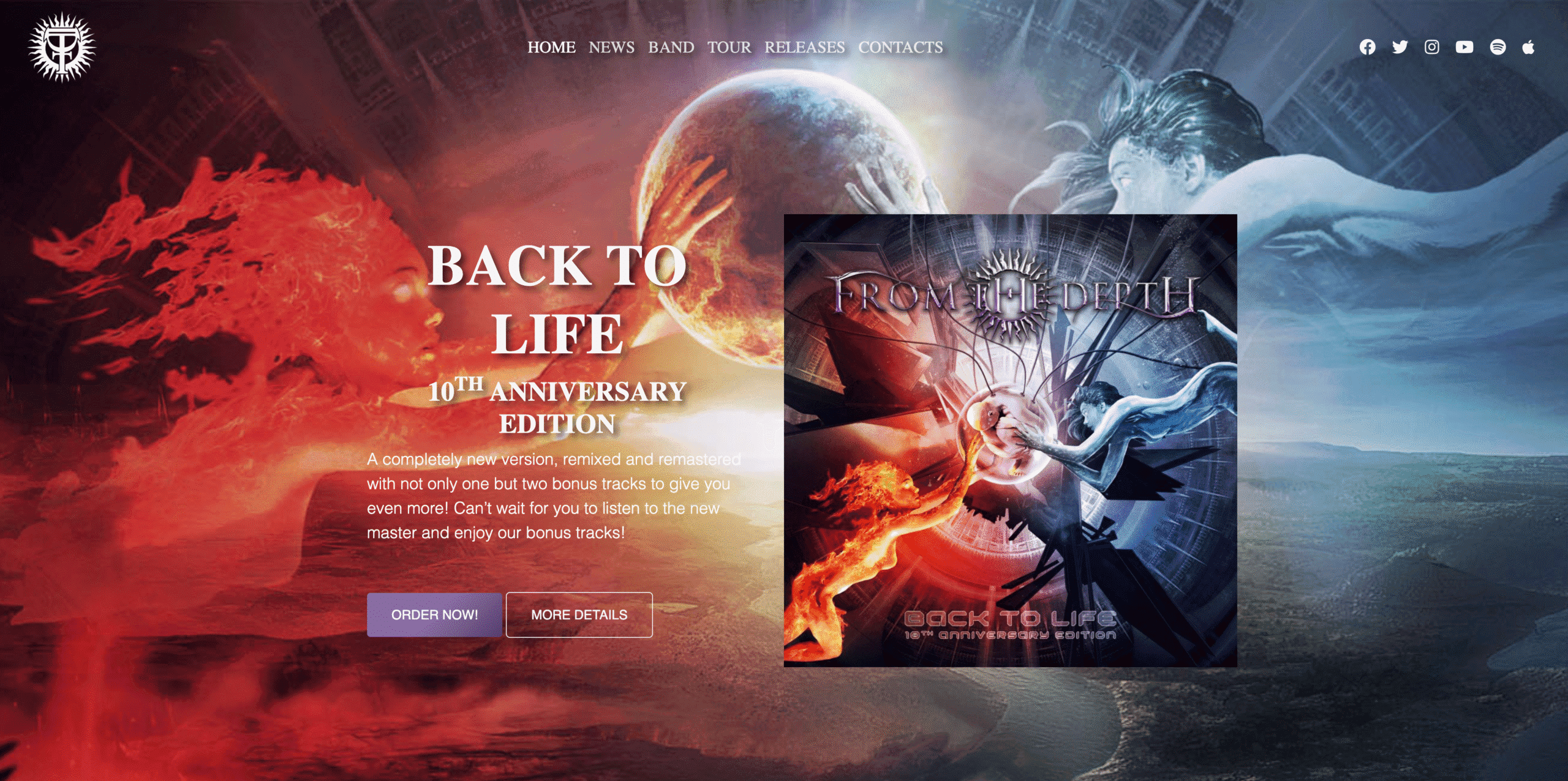 Screenshot del sito web della band From The Depth - design responsive WordPress