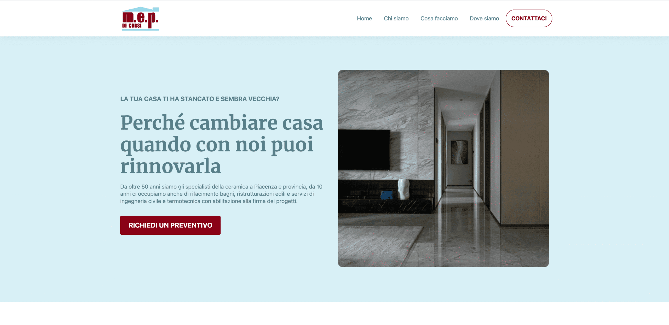 Screenshot del sito web del negozio MEP di Corsi in provincia di Piacenza - design responsive WordPress
