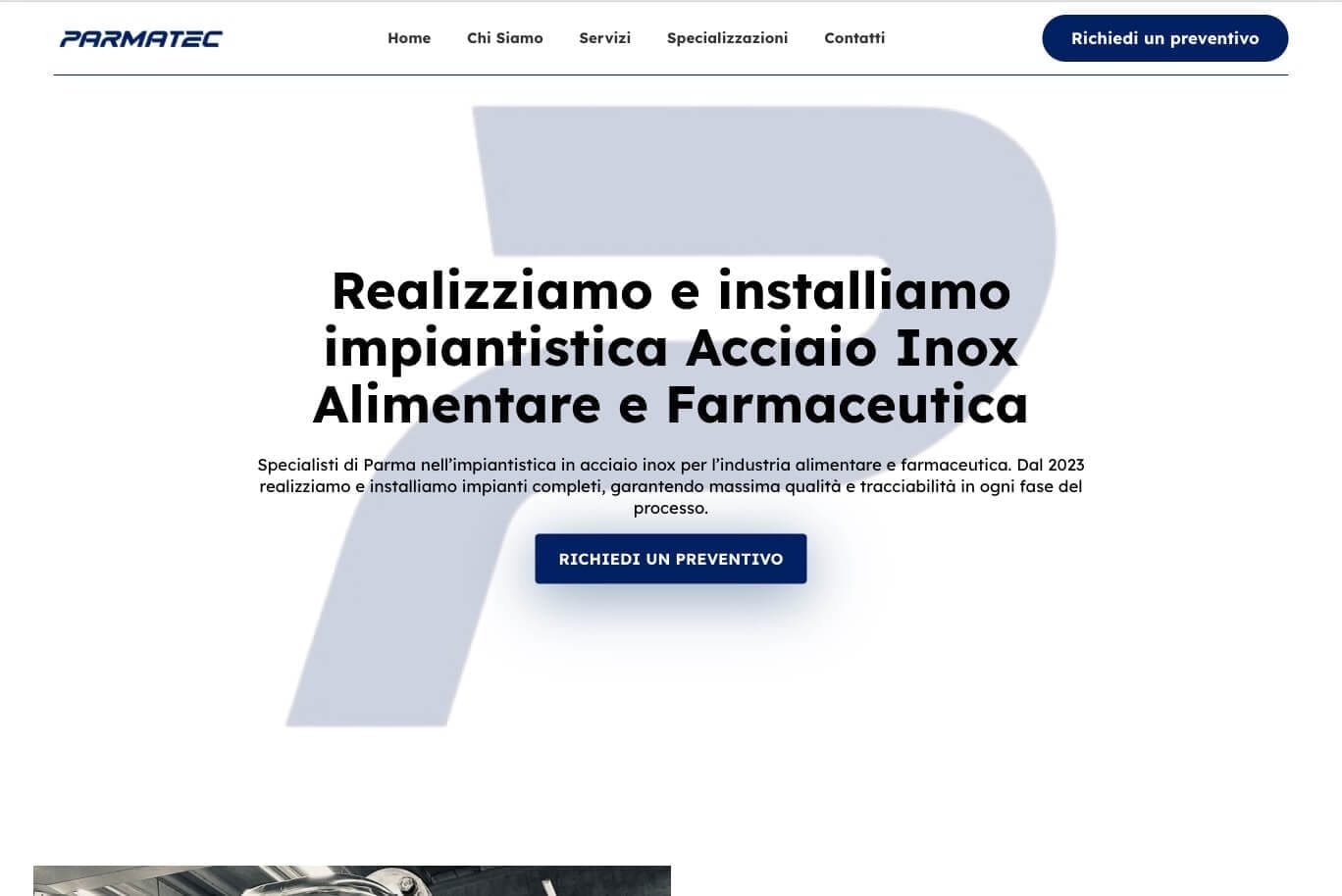 Screenshot del sito web di Parmatec - design responsive WordPress