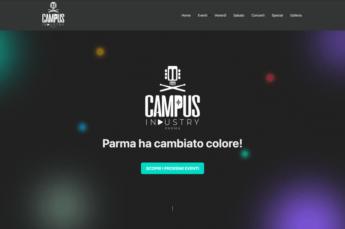 Screenshot del sito web della discoteca Campus Industry di Parma - design responsive WordPress