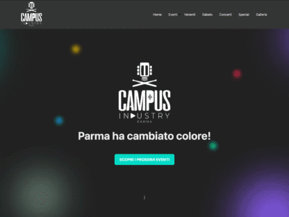 Screenshot del sito web della discoteca Campus Industry di Parma - design responsive WordPress