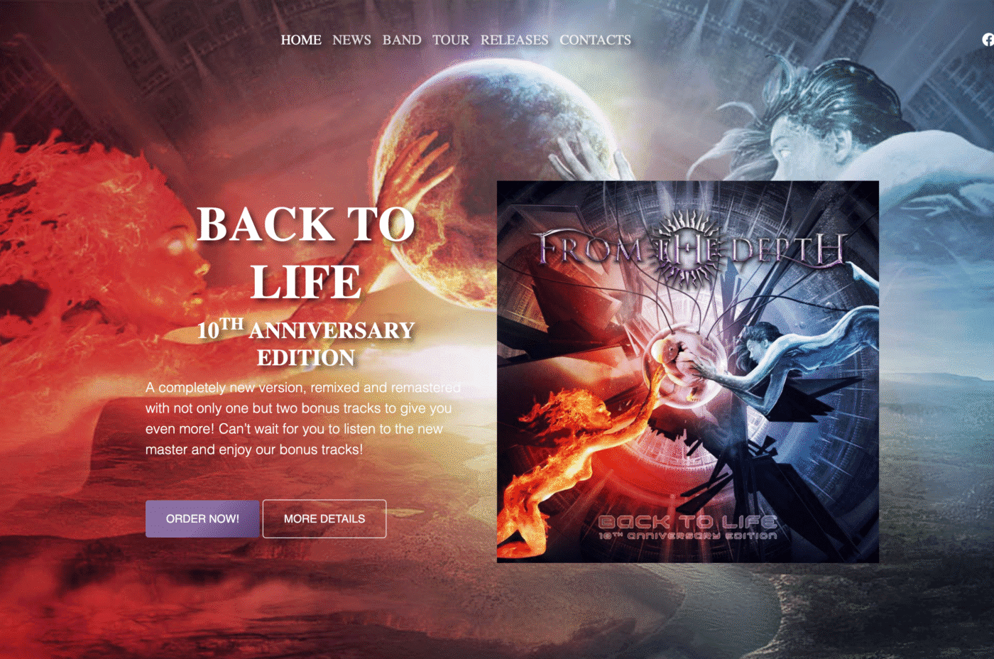 Screenshot del sito web della band From The Depth - design responsive WordPress