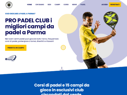 Screenshot del sito web di Pro Padel Club di Parma - design responsive WordPress