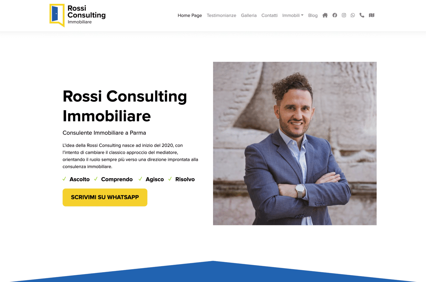 Screenshot del sito web di Rossi Consulting Immobiliare di Parma - design responsive WordPress